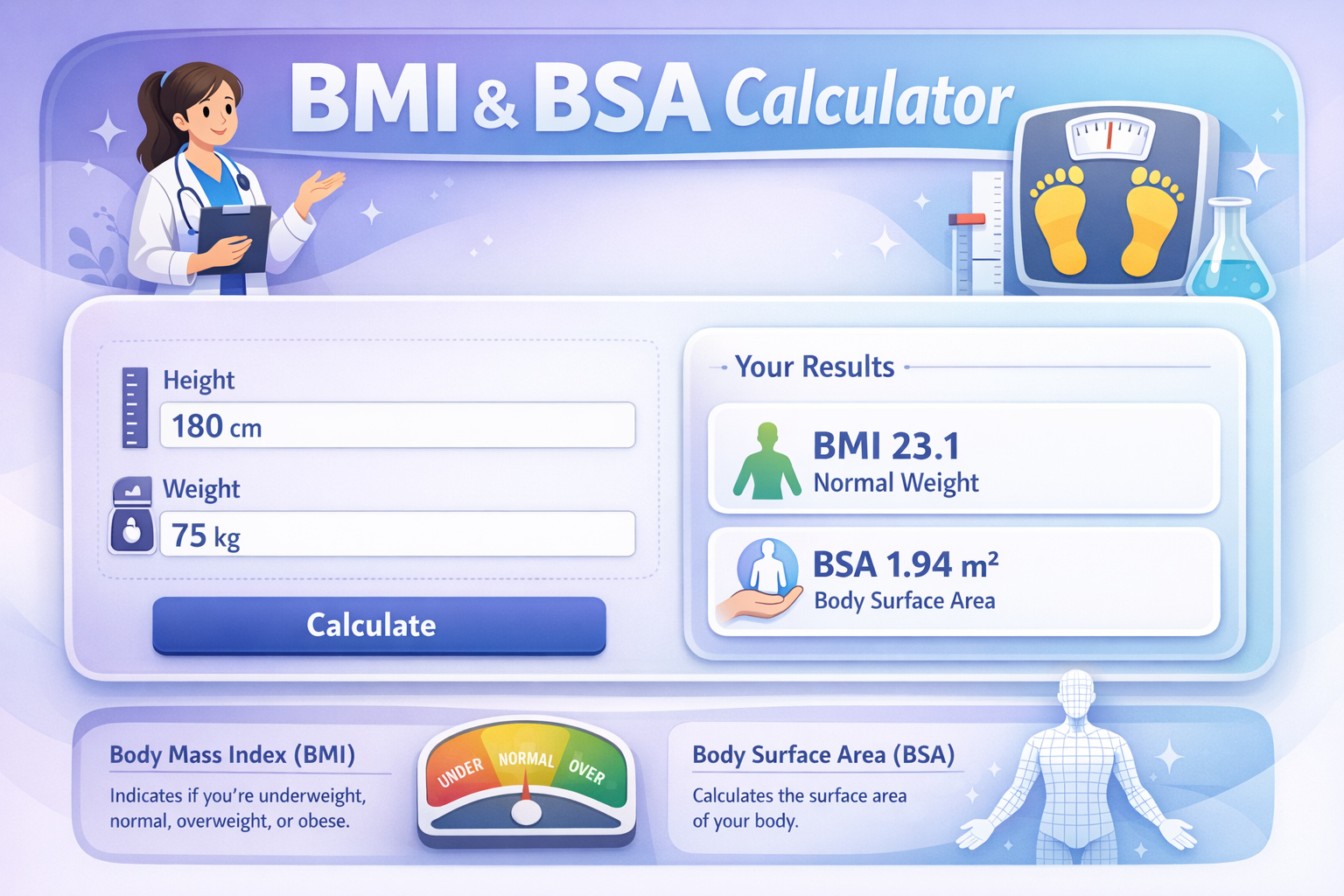 BMI & Body Surface Area Calculator